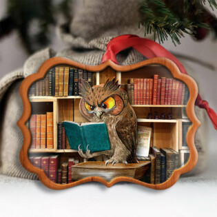 Christmas Funny Owl Lover Book Library Wood Texture Decor Tree Hanging - Horizontal Ornament - Owl Ohh - Owl Ohh
