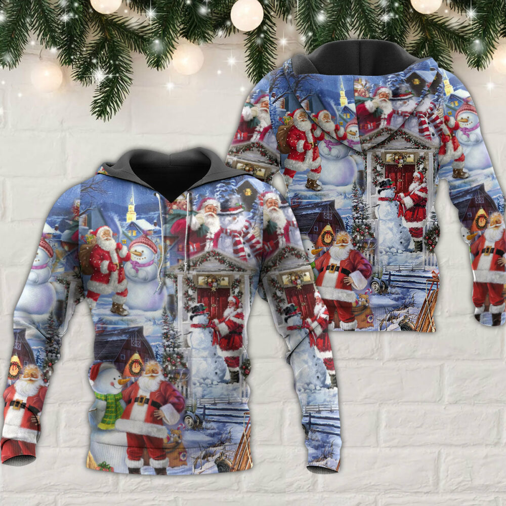 Santa And Snowman Happy Holiday Christmas - Hoodie - Owl Ohh - Owl Ohh