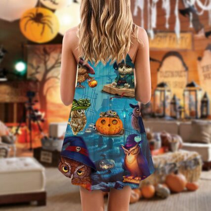 Halloween Owl Witch Sky Night - V-neck Sleeveless Cami Dress - Owl Ohh - Owl Ohh