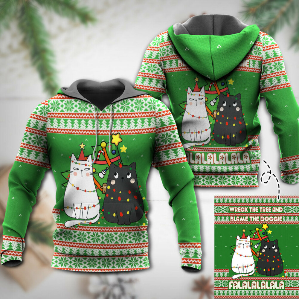 Cat Wreck The Tree Meowy Christmas - Hoodie - Owl Ohh - Owl Ohh