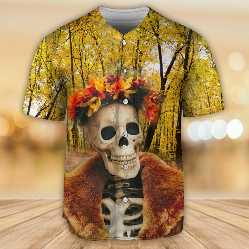 Skull Amazing Skeletonin Autumn - Baseball Jersey - Owl Ohh - Owl Ohh