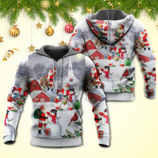 Christmas Santa Claus With Snowman Family In The Town Art Style - Hoodie - Owl Ohh - Owl Ohh