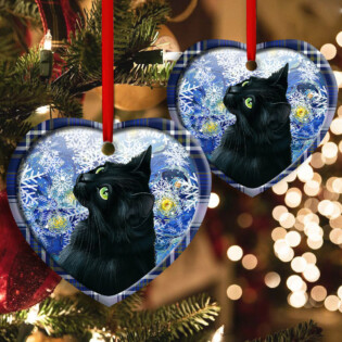 Christmas Black Cat Stary Snowy Night - Heart Ornament - Owl Ohh - Owl Ohh