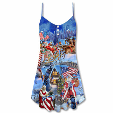 Christmas America Patriotic Santa Claus - V-neck Sleeveless Cami Dress - Owl Ohh - Owl Ohh