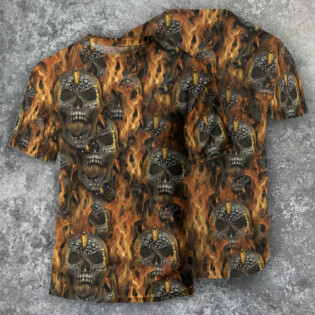 Skull Bullet Head Shot Fire - Round Neck T-shirt - Owl Ohh - Owl Ohh