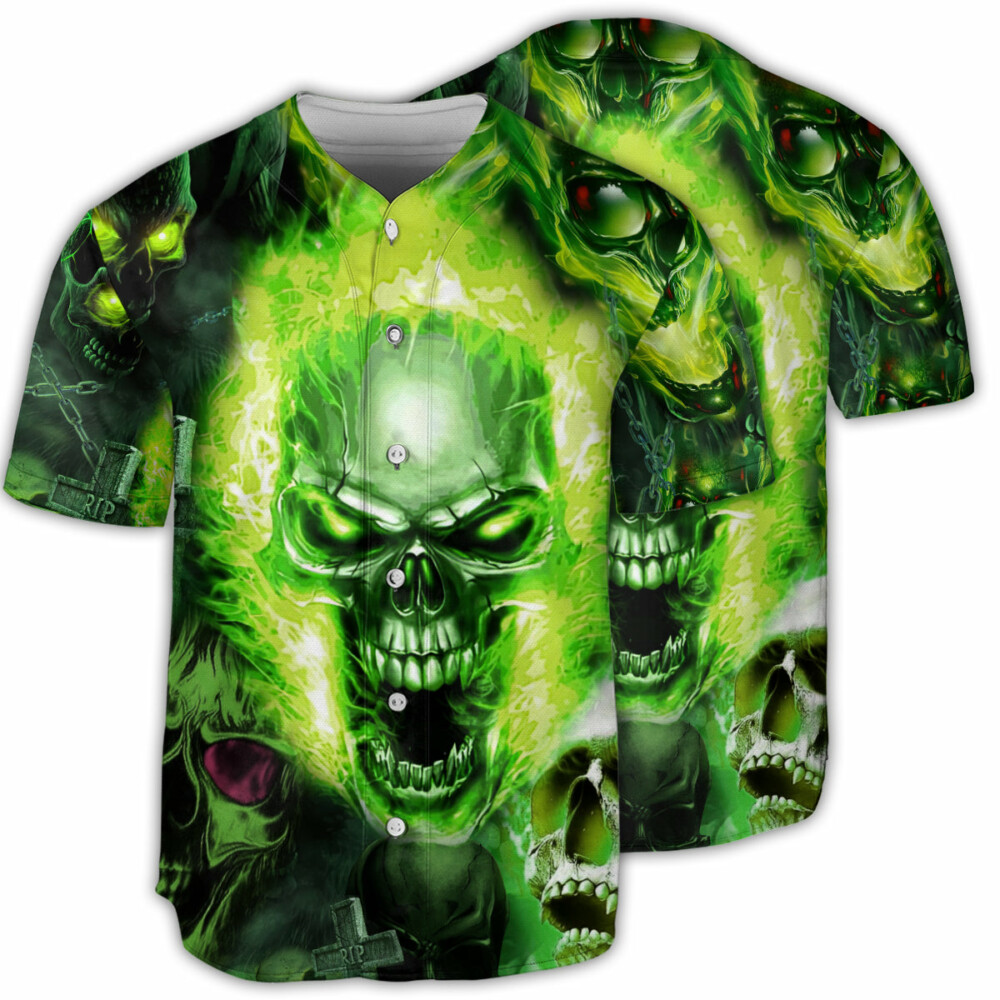 Skull Green Fear No Man - Baseball Jersey - Owl Ohh - Owl Ohh