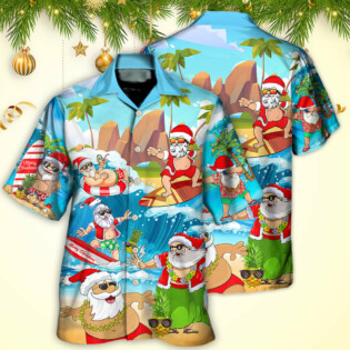Christmas Santa Claus Play On The Beach Mele Kalikimaka Funny - Hawaiian Shirt - Owl Ohh - Owl Ohh