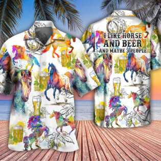 Horse I Like Horse And Beer - Hawaiian Shirt - Owl Ohh - Owl Ohh