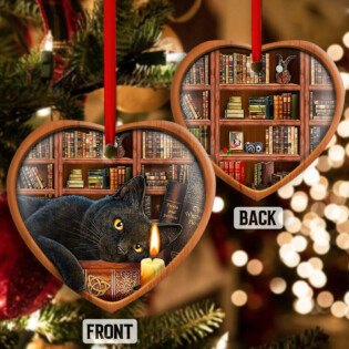 Christmas Black Cat Funny Lover Book Library Decor Tree Hanging - Heart Ornament - Owl Ohh - Owl Ohh