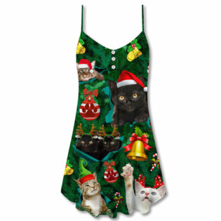 Christmas Cats Meowy Mas - V-neck Sleeveless Cami Dress - Owl Ohh - Owl Ohh