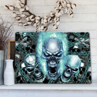 Skull Blue Flame Screaming - Metal Sign - Owl Ohh - Owl Ohh