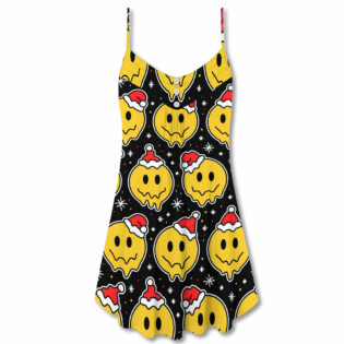 Christmas Smile Happy Face With Santa Hat - V-neck Sleeveless Cami Dress - Owl Ohh - Owl Ohh