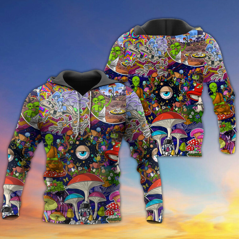 Hippie Mushroom Aliens Stay Hippie Colorful Art - Hoodie - Owl Ohh - Owl Ohh