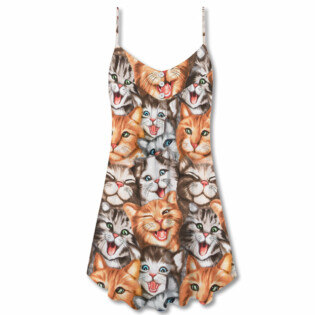 Cat Cute Happy Life With Funny Little Cat - V-neck Sleeveless Cami Dress - Owl Ohh - Owl Ohh