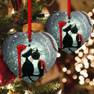 Christmas Cat Couple Lover With Moon - Heart Ornament - Owl Ohh - Owl Ohh