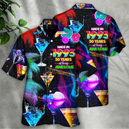 Cocktail Drinking Cocktail Made In 1993 30 Years Neon Style - Hawaiian Shirt - Owl Ohh for men and women, kids - Owl Ohh