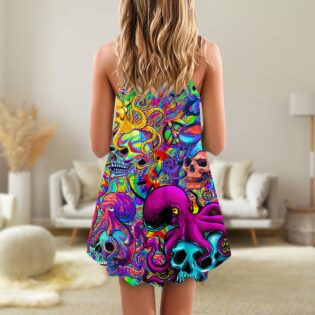 Hippie Skull Octopus Colorful Tie Dye - V-neck Sleeveless Cami Dress - Owl Ohh - Owl Ohh