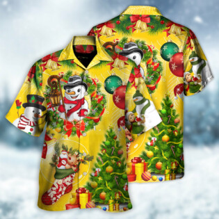 Christmas Funny Snowman Happy Christmas Tree Yellow Light - Hawaiian Shirt - Owl Ohh - Owl Ohh