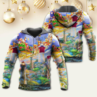 Lighthouse Christmas Santa Home The Light Is - Hoodie - Owl Ohh - Owl Ohh