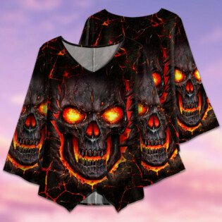 Skull Devil Fire Angry - V-neck T-shirt - Owl Ohh - Owl Ohh