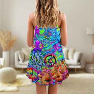Hippie Funny Octopus Colorful Tie Dye - V-neck Sleeveless Cami Dress - Owl Ohh - Owl Ohh