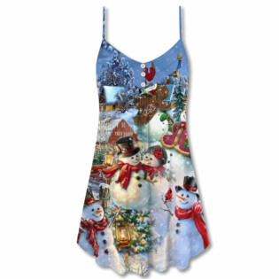 Christmas Snowman Lover Happy Couple Snowman - V-neck Sleeveless Cami Dress - Owl Ohh - Owl Ohh