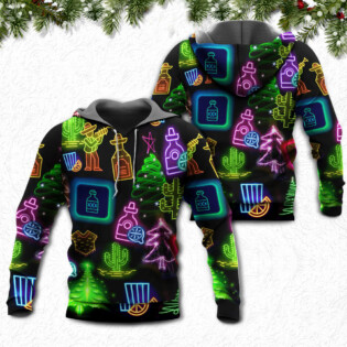 Wine Tequila Christmas Neon Art Drinking - Hoodie - Owl Ohh - Owl Ohh