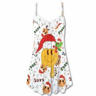 Christmas Hippie Groovy Santa Claus Smile Face - V-neck Sleeveless Cami Dress - Owl Ohh - Owl Ohh
