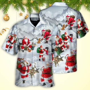 Christmas Santa Claus In The Snow Mountain Art Style - Hawaiian Shirt - Owl Ohh - Owl Ohh