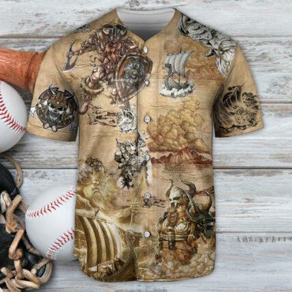 Viking Map War Vintage Style - Baseball Jersey - Owl Ohh - Owl Ohh