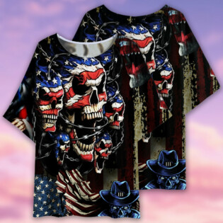 Skull America Flag Vintage - Women's T-shirt With Bat Sleeve - Owl Ohh - Owl Ohh