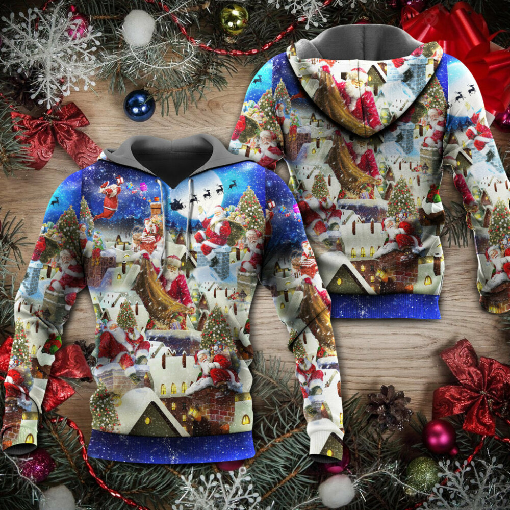 Christmas Up On Rooftop Santa's Busiest Night With Reindeer - Hoodie - Owl Ohh - Owl Ohh