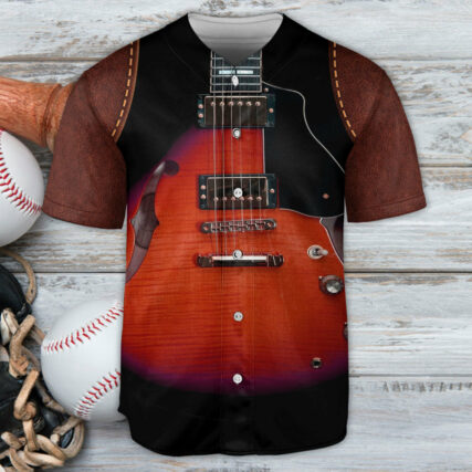 Guitar Red Leather Style Vintage Vibe - Baseball Jersey - Owl Ohh - Owl Ohh