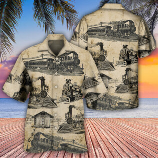 Train Vintage Art Sketch - Hawaiian Shirt - Owl Ohh - Owl Ohh