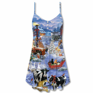 Christmas Love Farm Happy Life - V-neck Sleeveless Cami Dress - Owl Ohh - Owl Ohh