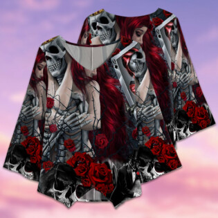 Skull Love Is Life Rose - V-neck T-shirt - Owl Ohh - Owl Ohh