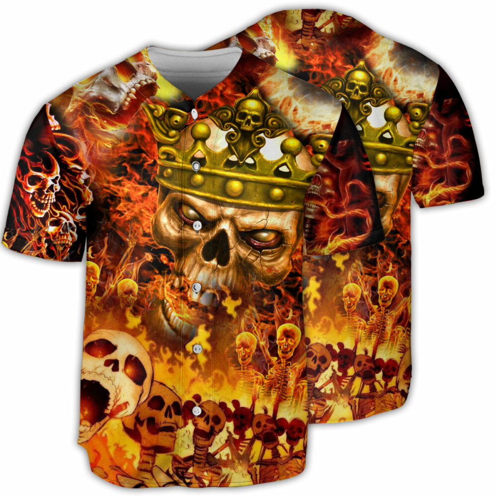 Skull King On Fire - Baseball Jersey - Owl Ohh - Owl Ohh