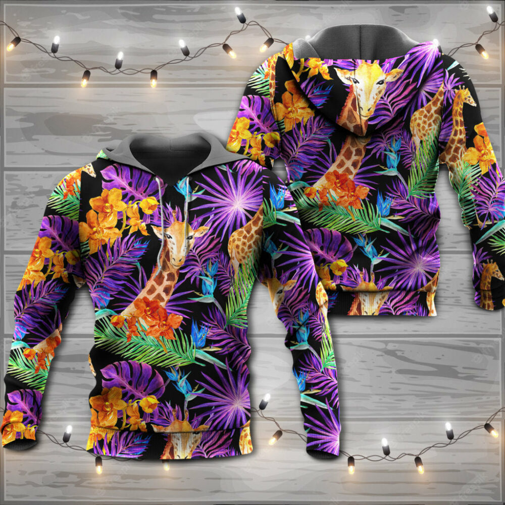 Giraffe Tropical Leaf Colorful - Hoodie - Owl Ohh - Owl Ohh
