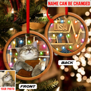 Christmas Funny Cat Lover Book Library Light Decor Tree Hanging Custom Photo Personalized - Circle Ornament - Owl Ohh - Owl Ohh