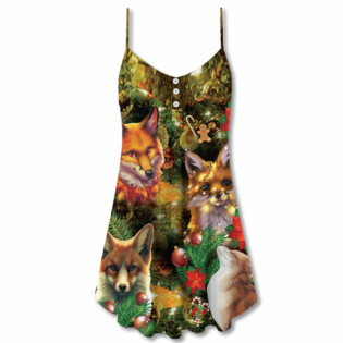 Christmas Foxmas Amazing Lighting Bright - V-neck Sleeveless Cami Dress - Owl Ohh - Owl Ohh