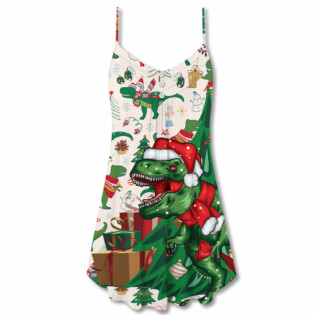 Christmas Dinosaurs Xmas Tree T-rex Merry Rexmas - V-neck Sleeveless Cami Dress - Owl Ohh - Owl Ohh