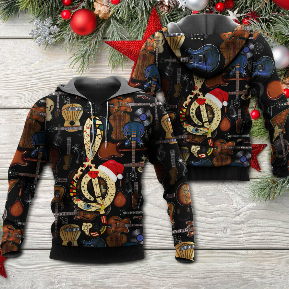 Christmas Guitar Happiness With Santa Hat - Hoodie - Owl Ohh - Owl Ohh
