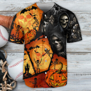 Skull Pumpkin Scary Halloween - Baseball Jersey - Owl Ohh - Owl Ohh