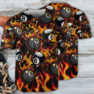 Billiard Eight Ball Burning With Fire Flames - Baseball Jersey - Owl Ohh - Owl Ohh