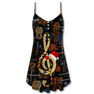 Christmas Guitar Happiness With Santa Hat - V-neck Sleeveless Cami Dress - Owl Ohh - Owl Ohh