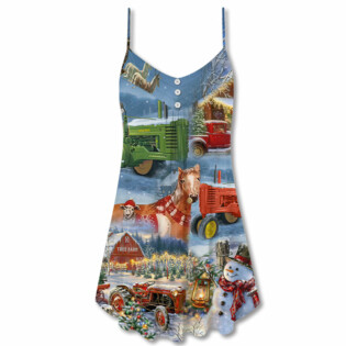 Christmas To Farm Happiness - V-neck Sleeveless Cami Dress - Owl Ohh - Owl Ohh
