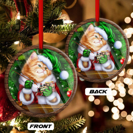 Christmas Cat Cute Kitten Meowy Xmas - Circle Ornament - Owl Ohh - Owl Ohh