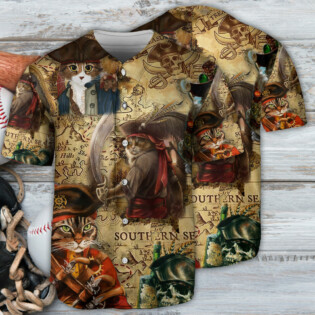 Cat Pirate Cat Vintage Funny - Baseball Jersey - Owl Ohh - Owl Ohh