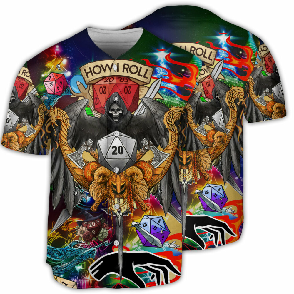 Skull D20 How I Roll Christmas Style - Baseball Jersey - Owl Ohh - Owl Ohh