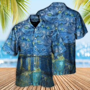 Cat Starry Night Art - Hawaiian Shirt - Owl Ohh - Owl Ohh